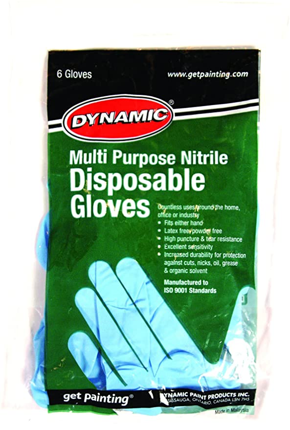 Dynamic Paint AF002822 Multi-Purpose Disposable Nitrile Gloves, Pack of 6