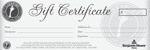 LAKEPORT PAINT GIFT CERTIFICATE